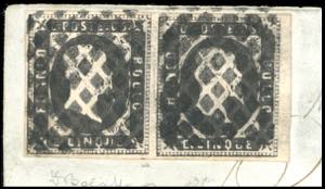 1852 - 5 cent. nero (1), coppia ... 