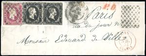 1852 - 5 cent. nero, coppia, 40 cent. rosa ... 
