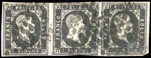 1851 - 5 cent. nero, prima tiratura (1a), ... 