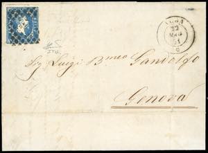 1851 - 20 cent. azzurro, I tiratura (2a), ... 