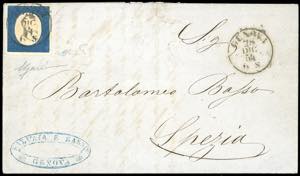 1854 - 20 cent. azzurro (8), perfetto e ben ... 