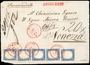 1861 - 20 cent. celeste (15Da), striscia di ... 