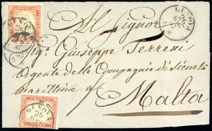 1857 - 40 cent. vermiglio (16a), due ... 