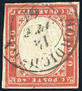 1861 - 40 cent. rosso vermiglio, EFFIGIE ... 