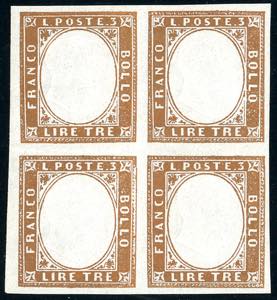 1861 - 3 lire rame vivo (18A), blocco di ... 