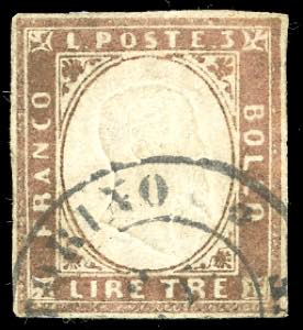 1861 - 3 lire rame vivo (18A), perfetto, ... 