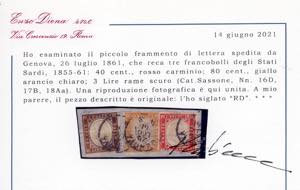 1861 - 3 lire rame scuro, 40 cent. ... 