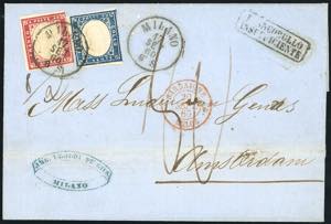 SARDEGNA-OLANDA 1860 - 20 cent. azzurro, ... 