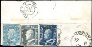 1859 - 2 grana azzurro, I tavola, 10 grana ... 