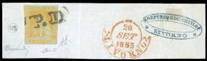 1851 - 1 soldo giallo oro su azzurro (2c), ... 