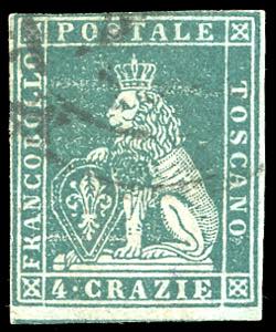 1851 - 4 crazie verde azzurro su grigio ... 