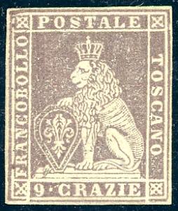 1851 - 9 crazie viola bruno e grigio (8), ... 