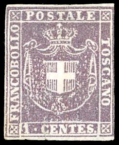 1860 - 1 cent. violetto bruno (17), nuovo ... 