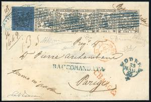 MODENA-FRANCIA 1855 - 1 lira bianco, cinque ... 