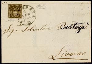 1860 - 10 cent. bruno grigio (19c), parte ... 