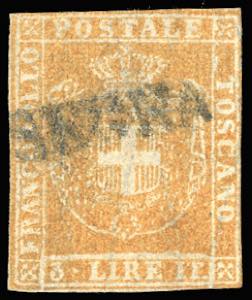 1860 - 3 lire ocra giallo (23), appena ... 