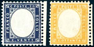 1862 - 20 cent. indaco, 80 cent. giallo ... 