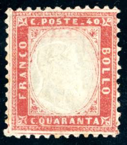 1862 - 40 cent. rosso carminio, filetto di ... 