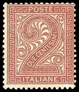 1863 - 2 cent. bruno rosso, De la Rue, ... 