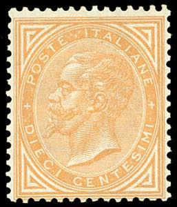 1863 - 10 cent. ocra arancio De la Rue, ... 