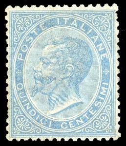 1863 - 15 cent. celeste chiaro, De la Rue, ... 