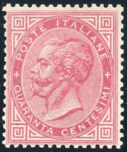 1866 - 40 cent. rosso carminio, De La Rue, ... 