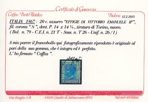 1867 - 20 cent. azzurro, tiratura ... 