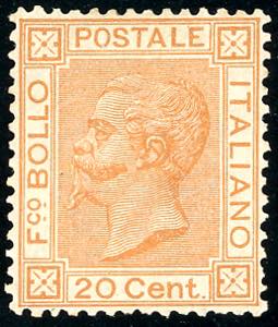 1877 - 20 cent. ocra arancio (28), nuovo, ... 