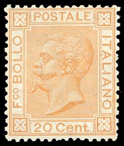 1877 - 20 cent. ocra arancio (28), nuovo, ... 