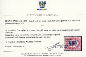 1878 - 2 cent. su 5 lire Servizio ... 