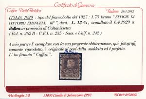 1929 - 1,75 lire bruno, dent. 13 ... 