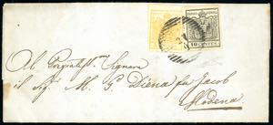 1858 - 5 cent. giallo arancio, impronta di ... 