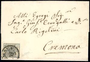 1850 - 10 cent. grigio nero, carta a mano ... 