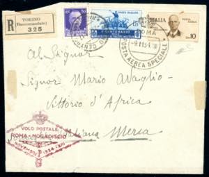 1934 - 10 lire volo Roma-Mogadiscio (A88), ... 