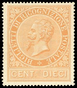 1874 - 10 cent. ocra arancio, filigrana ... 