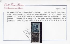 1924 - 25 cent. Piperno (6), gomma ... 
