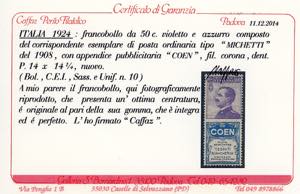 1924 - 50 cent. Coen (10), nuovo, ... 