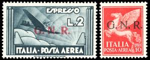 1944 - 2 lire ardesia e 10 lire carminio, ... 