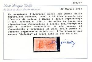 1944 - 2,50 lire soprastampato in ... 