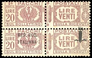 1944 - 20 lire, coppia verticale, il primo ... 