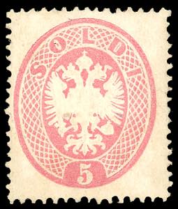 1863 - 5 soldi rosa, dent. 14 (38), gomma ... 