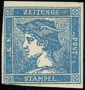 1854 - 3 cent. azzurro Mercurio, II tipo ... 