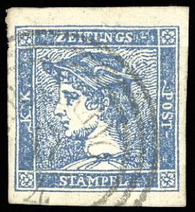 1855 - 3 cent. azzurro Mercurio, III tipo ... 