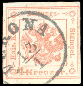 1858 - 4 kr. rosso smorto (4), perfetto, ... 