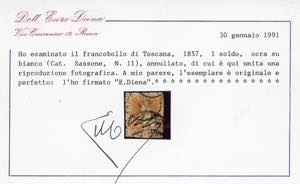 1857 - 1 soldo ocra (11), margini ... 