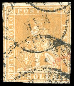 1857 - 1 soldo ocra (11), margini da ... 
