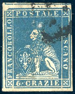 1857 - 6 crazie azzurro chiaro, bella ... 