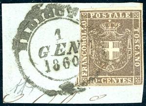 1860 - 10 cent. bruno (19), tre ... 