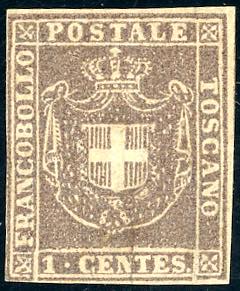 1860 - 1 cent. violetto bruno (17), nuovo, ... 