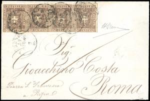 1860 - 10 cent. bruno, striscia orizzontale ... 